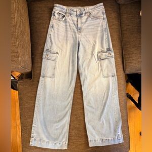 American Eagle Outfitters Curve Love Light Blue Women's Wide Leg Cargo Jeans